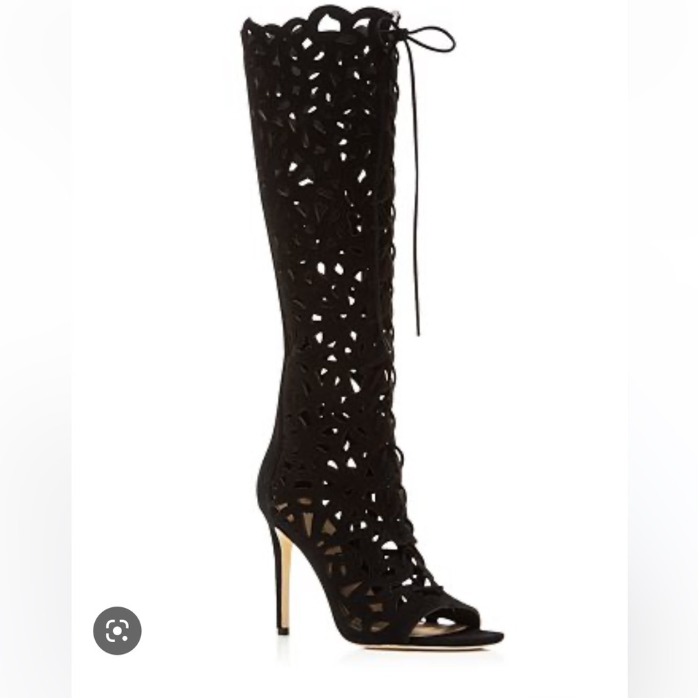 ✨NEW ✨ Via Spiga leather Tresa Cutout Lace Up Open Toe Tall Boots size 8.5